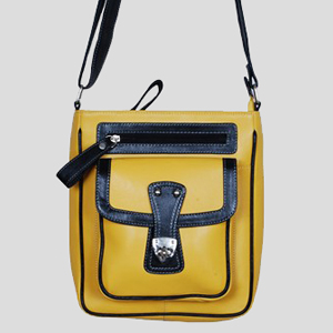 Crossbody Handbag Bag - Vibrant Yellow Nylon - Black Leather Trim